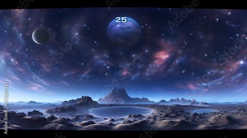 360 degree equirectangular projection space background with nebula and stars, environment. Generative Ai.