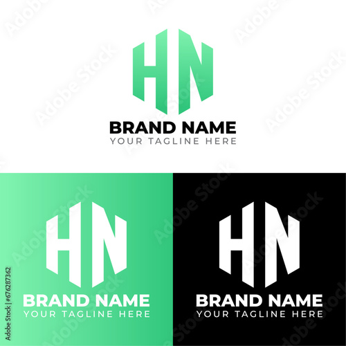 H N Double Letters Polygon Logo, Two letters H N logo design, Minimalist creative vector logo design template