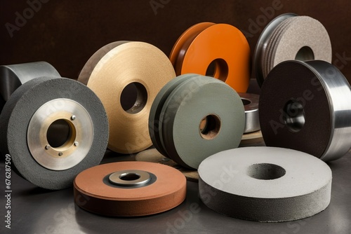 Grinding wheels collection. Grain size disc spinning round. Generate Ai photo