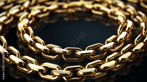 Golden chain. Gold chain isolated on black background. Various designs of gold chain.  photo