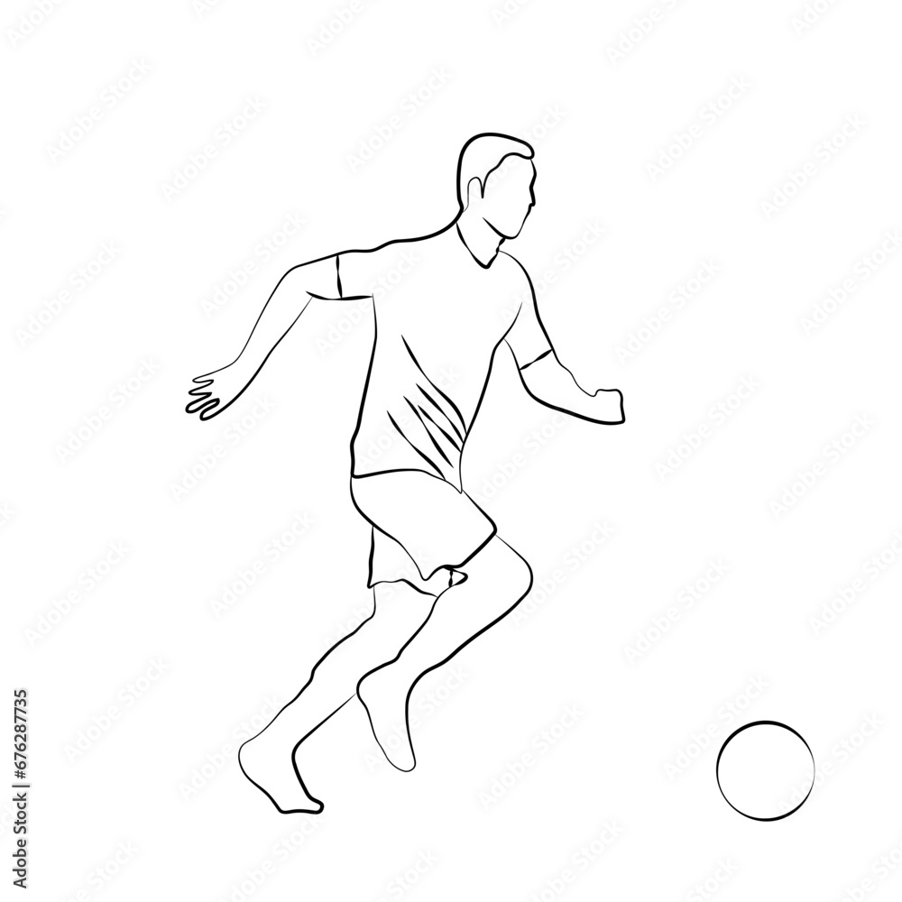 Guy Playing Soccer Athlete Line Art, hand drawn of a football player.champion, championship, contour, guy, match,