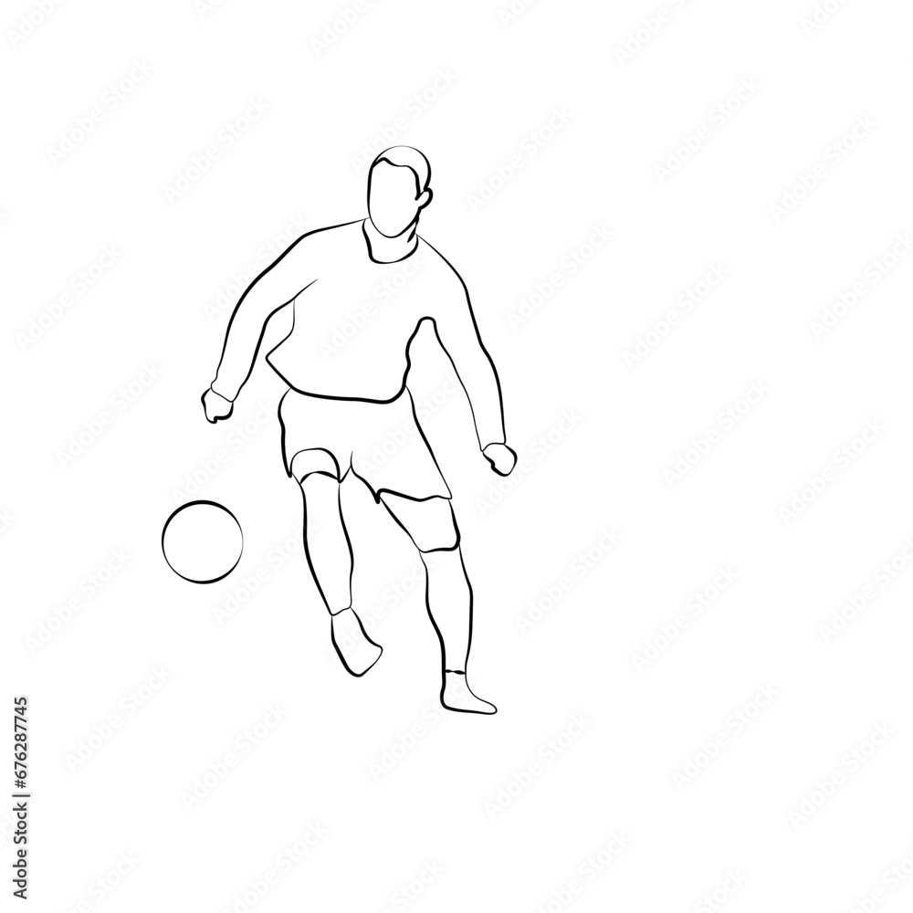 Fototapeta premium Guy Playing Soccer Athlete Line Art, hand drawn of a football player.champion, championship, contour, guy, match,