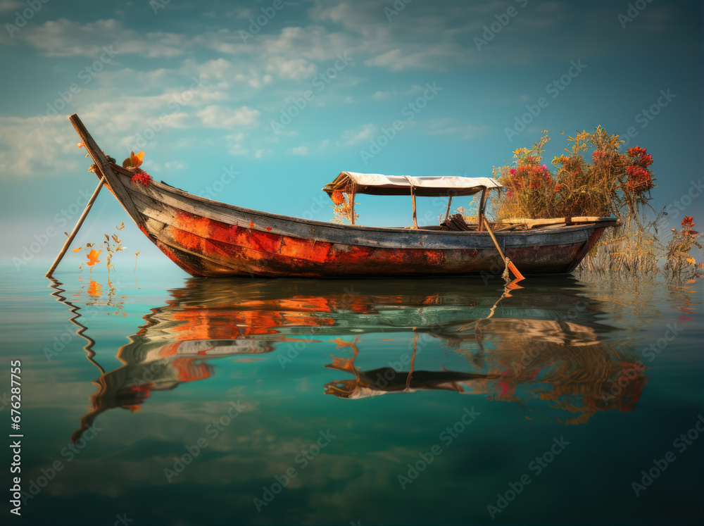 Obraz premium an old wooden boat on the water