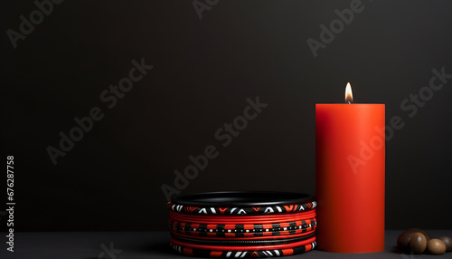 National Day for Truth and Reconciliation background with red candle in front of black backdrop with copy space. photo