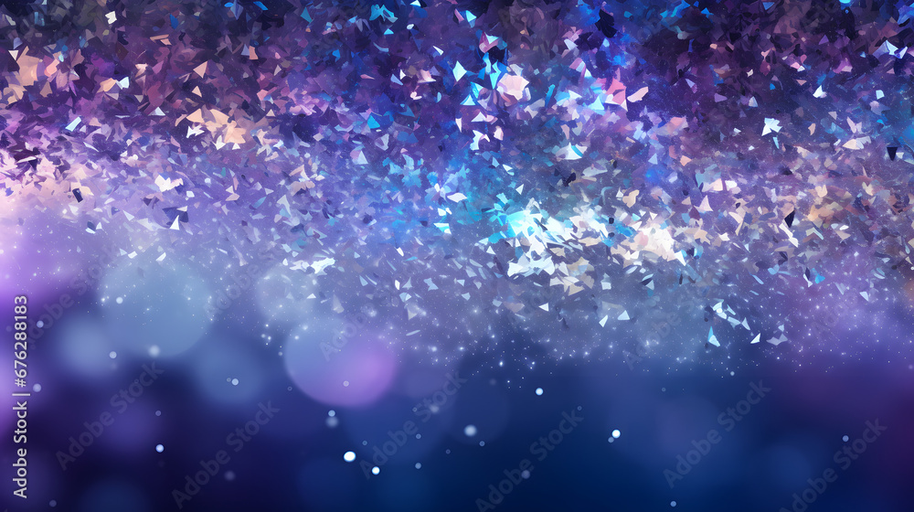 abstract glitter silver, purple, blue lights background. Generative Ai.
