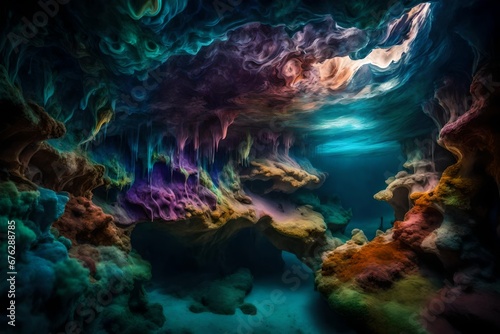 An abstract underwater cave system, with liquid-filled chambers of ever-changing colors ©  ALLAH LOVE