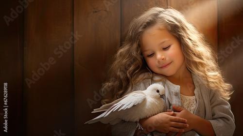 Girl with white dove of peace