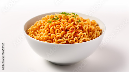 Bowl of instant noodles isolated on white background. Made with generative ai