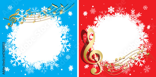 winter backgrounds with snowflakes and music notes for holidays events. Vector templates