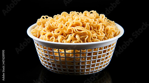 Bowl of instant noodles isolated on dark background. Made with generative ai