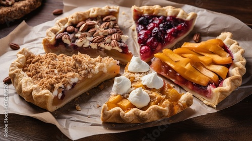 Variety of pie slices on parchment paper