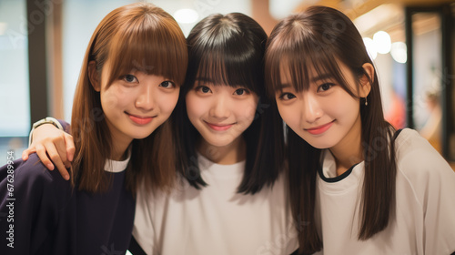 仲の良い3人グループの若くて美しい女性