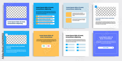 Minimal modern style of social media post banner layout template pack in blue, yellow, orange combination background color with simple elements