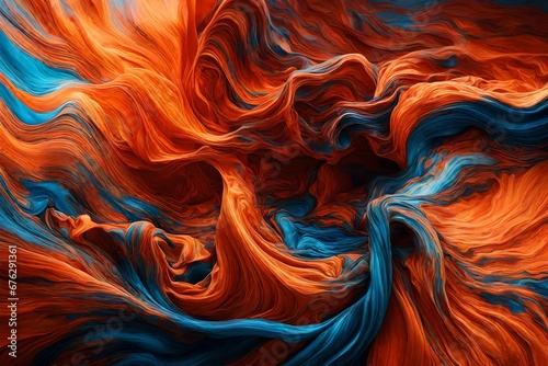 Fiery orange and cool cerulean fluids merging into a mesmerizing blend.
