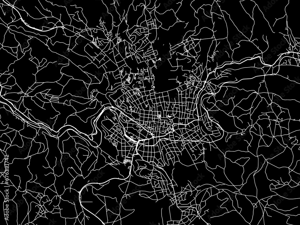 Vector road map of the city of Jablonec nad Nisou in the Czech Republic with white roads on a black background.