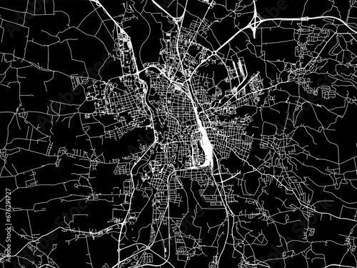 Vector road map of the city of Ceske Budejovice - Budweis in the Czech Republic with white roads on a black background.