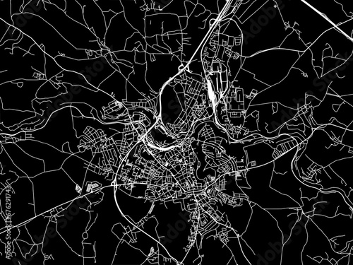 Vector road map of the city of Jihlava in the Czech Republic with white roads on a black background.