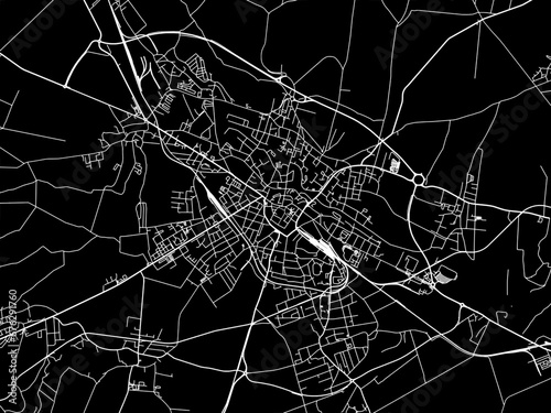 Vector road map of the city of Opava in the Czech Republic with white roads on a black background.