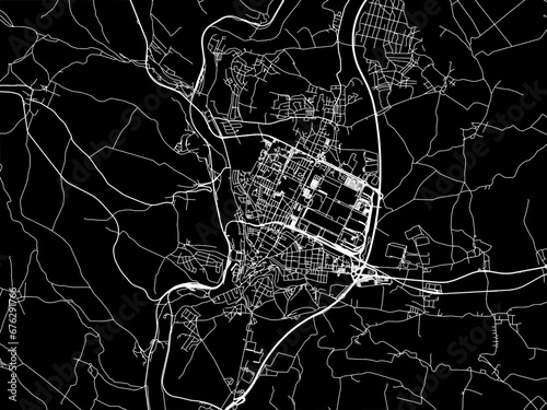 Vector road map of the city of Mlada Boleslav in the Czech Republic with white roads on a black background.