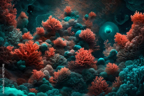 Liquid coral and teal in a cosmic embrace