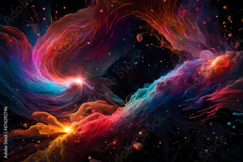 Neon liquid galaxies colliding in an explosion of colorful stardust