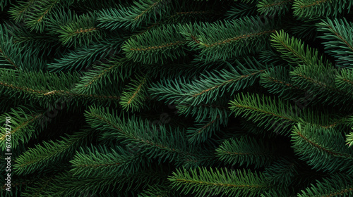 Dichtes nahtloses Muster aus dunkelgrünen Tannenzweigen, ideal für festliche Designs und Naturhintergründe