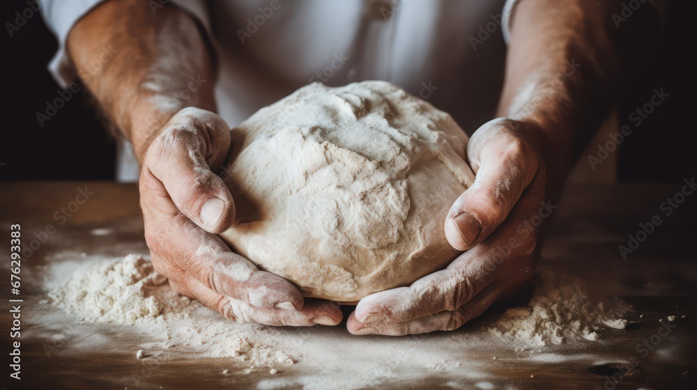person kneading dough on the table