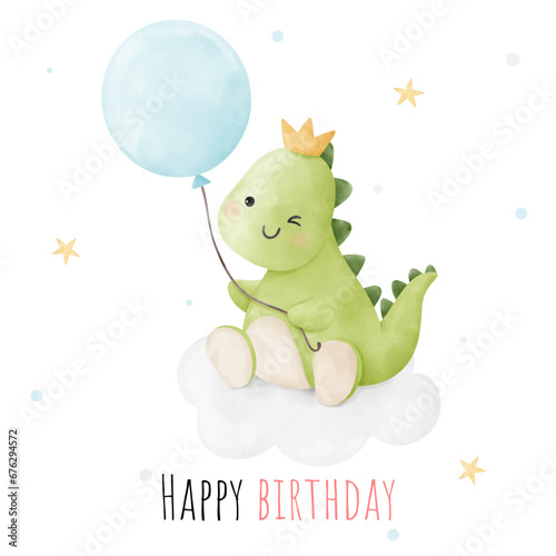 Baby dino For nursery birthday kids Print for invitation card Poster