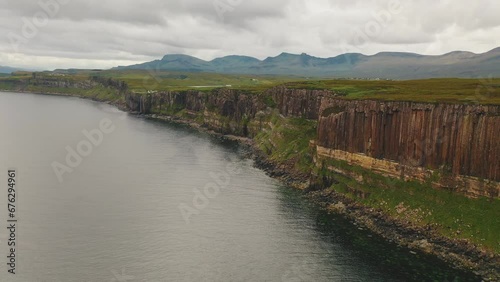 Aerial Shot Of Kilt Rock From Over The Sound of Raasay, Isle Of Skye, West of Scotland, United Kingdom. photo