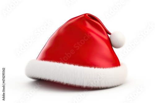 A Festive red Santa hat with a white pompom, Christmas, Holidays, isolated, white background