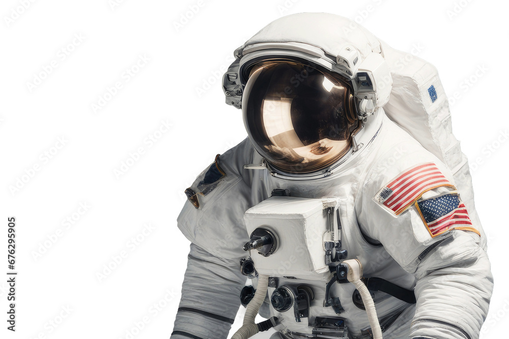 a quality stock photograph of a single astronaut full body isolated on a white background