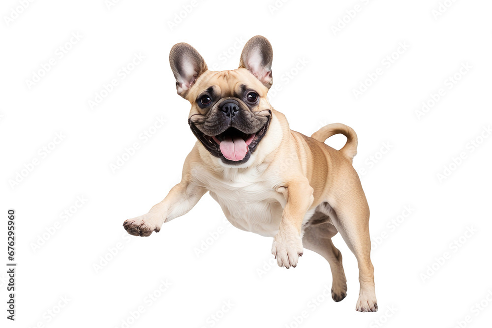 a quality stock photograph of a single laughing happy jumping french bulldog full body isolated on a white background a quality stock photograph of a single laughing happy jumping french bulldog full body isolated on a white background