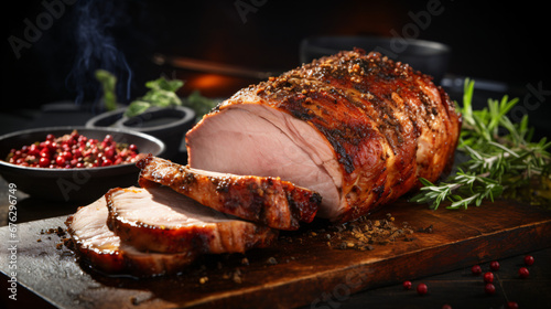 Sliced roasted pork with spices