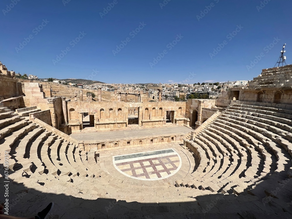 South Theater South Theater in Jarash archaeological site in Jordan
Amphitheater of Herodes Atticus in Jerash, Jordan  
