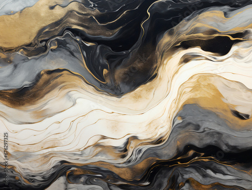Abstract black and white liquid ocean and swirls of marble background