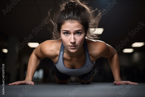 a young woman engaged in a rigorous workout, her determination and dedication to physical wellness evident in her intense exercise routine