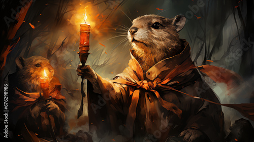 Groundhog Day Connection: An artistic representation of Groundhog Day, highlighting the connection between Groundhog Day and Candlemas photo