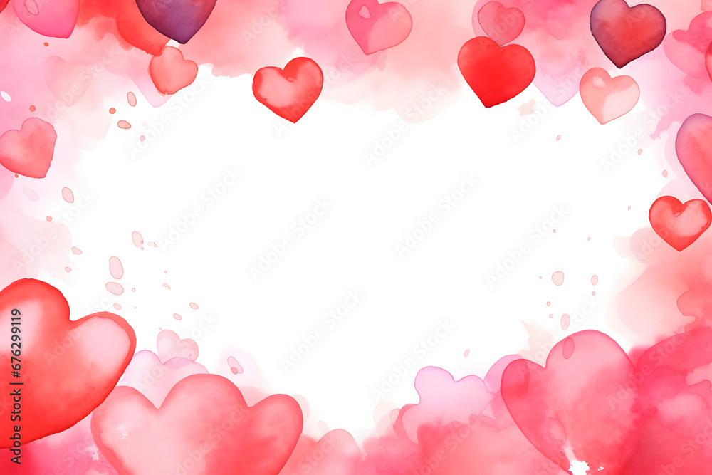 Valentine's Day background with hearts frame in watercolor style. Valentine's Day background with hearts frame in watercolor style.