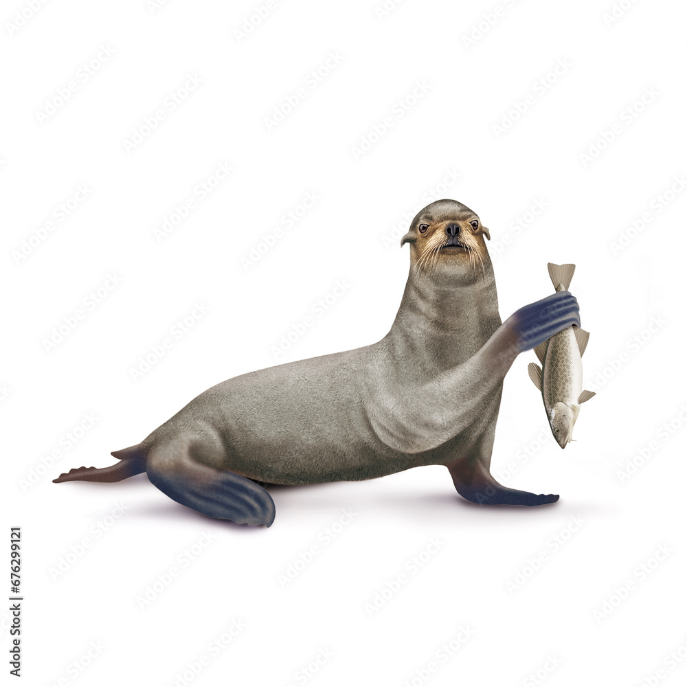 Obraz premium illustration d'un otarie qui tiens un poisson dansa main morue