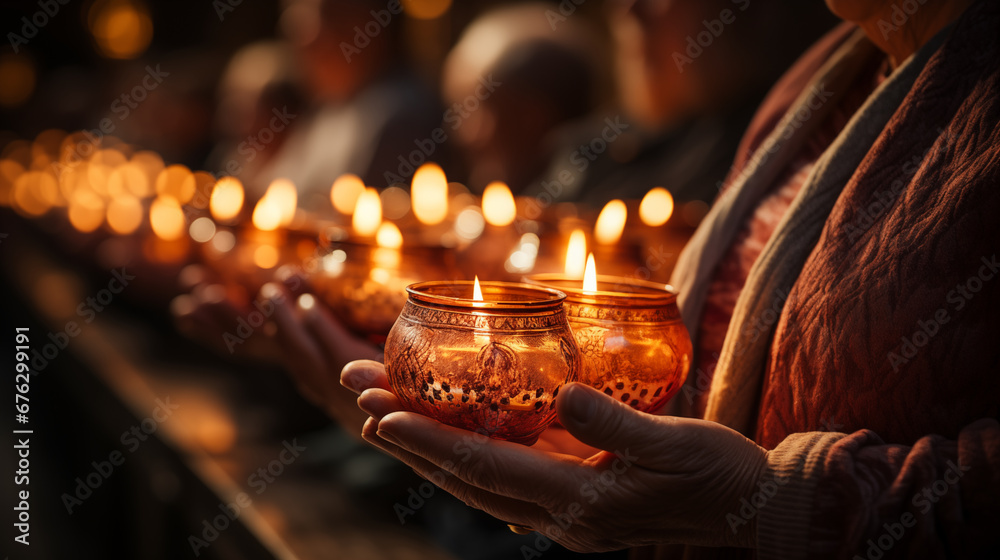 Candlemas Prayer: A tender moment of prayer during a Candlemas Day service, with hands holding lit candles
