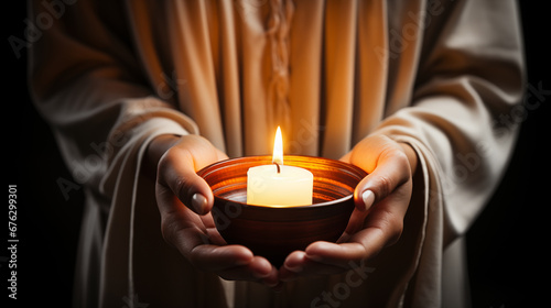 Candlemas Solitude: A peaceful image of an individual in quiet reflection, holding a candle on Candlemas Day, emphasizing the holiday's introspective side