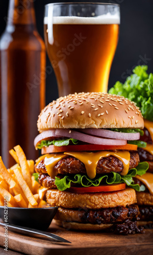 opulenter Hamburger bei stimmungsvoller Beleuchtung  generated image
