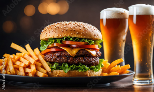 opulenter Hamburger bei stimmungsvoller Beleuchtung, generated image
