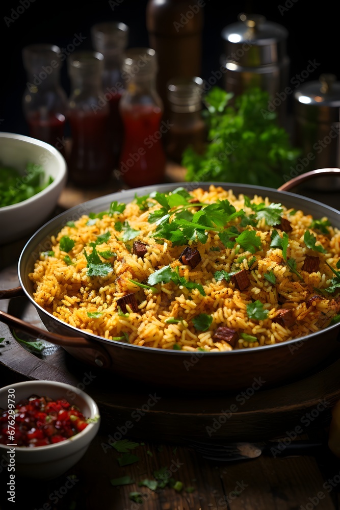 Deliciously spiced traditional West African jollof rice with tomatoes, onions, and a blend of spices