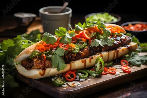French-Vietnamese banh mi made from short baguette filled with meat and vegetables