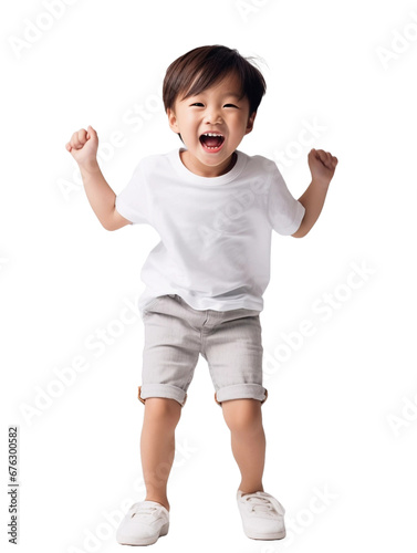 Adorable Asian Chinese Boy with White Blank T-shirt and Comfortable Shorts Mockup for Trendy E-commerce Fashion