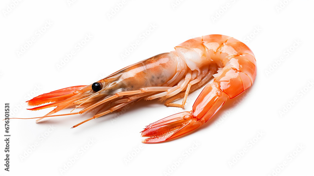 Fresh cooked shrimp isolated on white background. Seafood. Made with generative ai Fresh cooked shrimp isolated on white background. Seafood. Made with generative ai