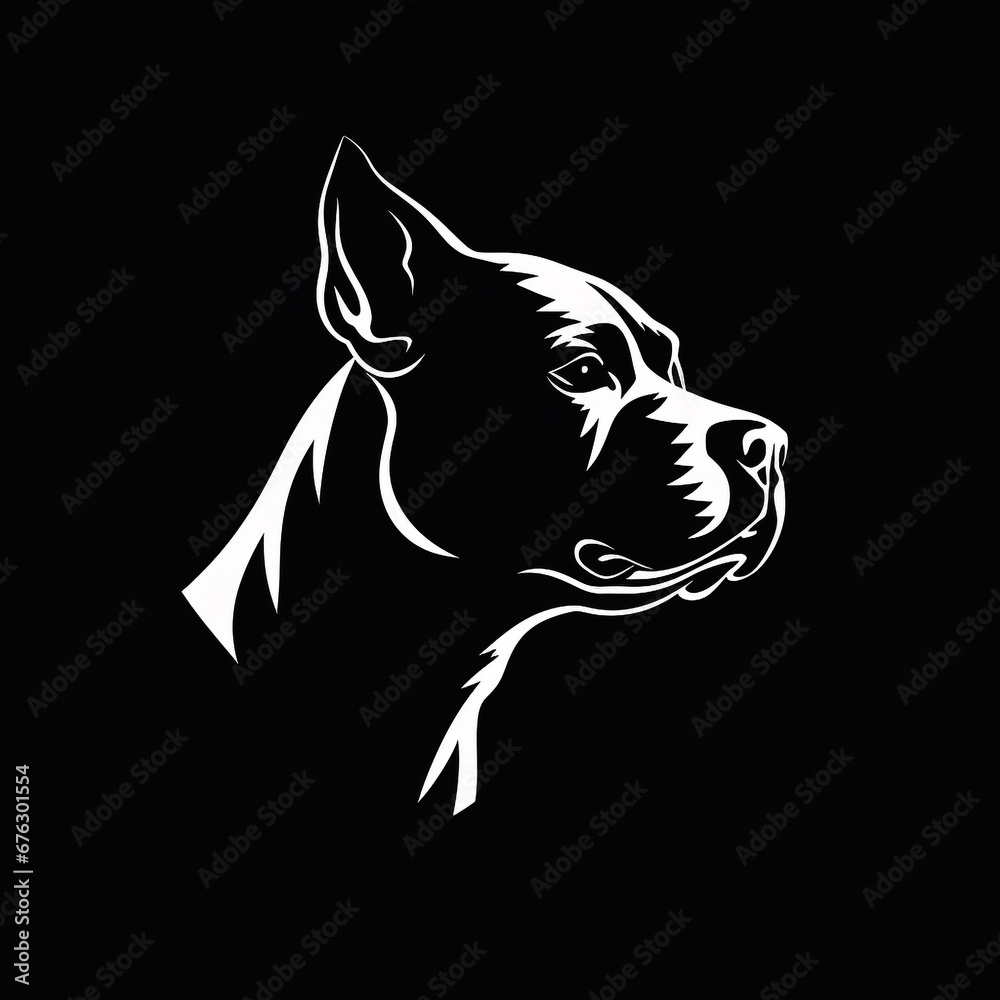 white dog head logo on black background