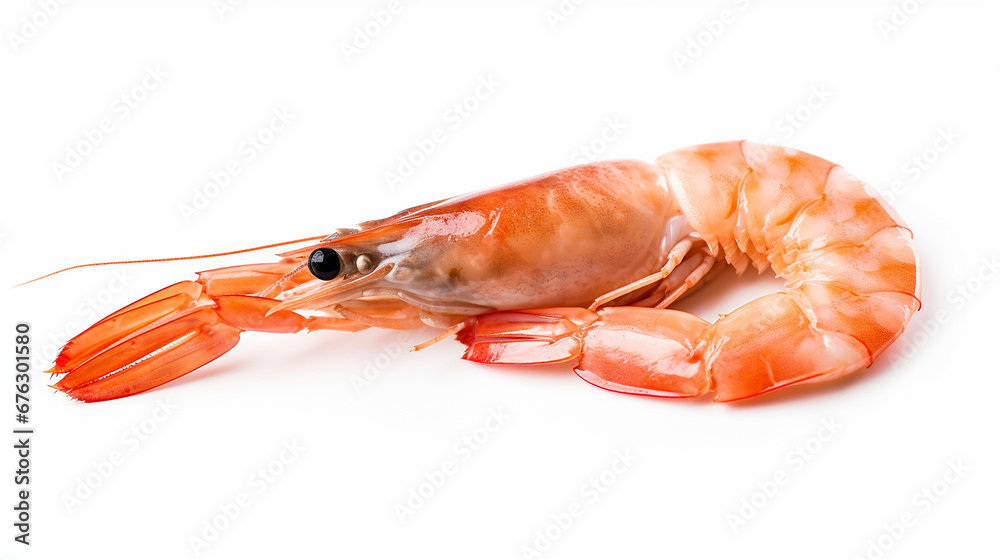 Fresh cooked shrimp isolated on white background. Seafood. Made with generative ai Fresh cooked shrimp isolated on white background. Seafood. Made with generative ai