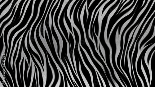 Seamless zebra skin or tiger fur stripe pattern. Tileable monochrome bold black and white African safari wildlife background texture marble texture. Generative Ai